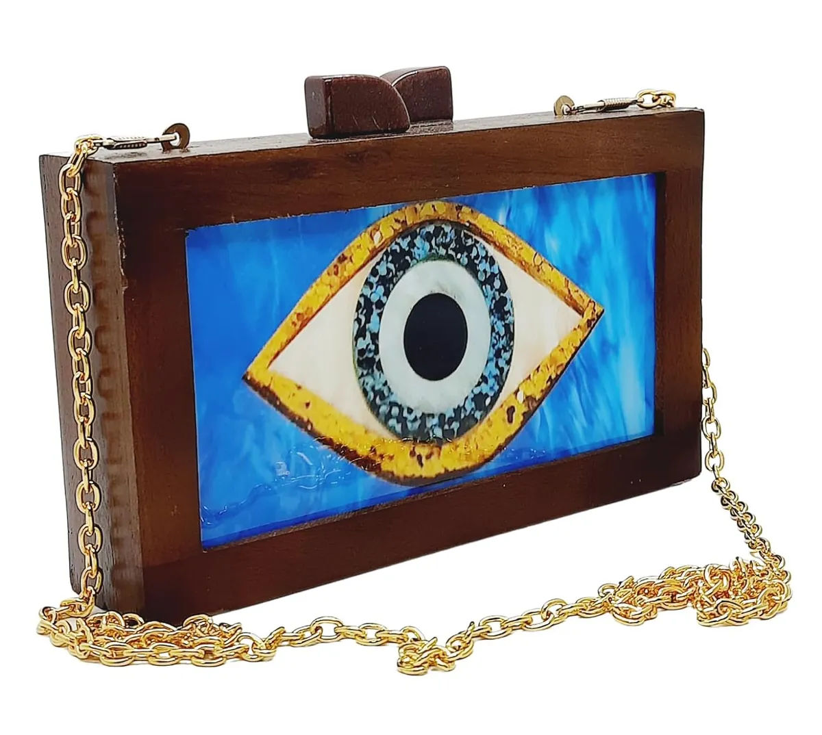 Kaira Brown Wooden Slim Rectangular Clutch Bag